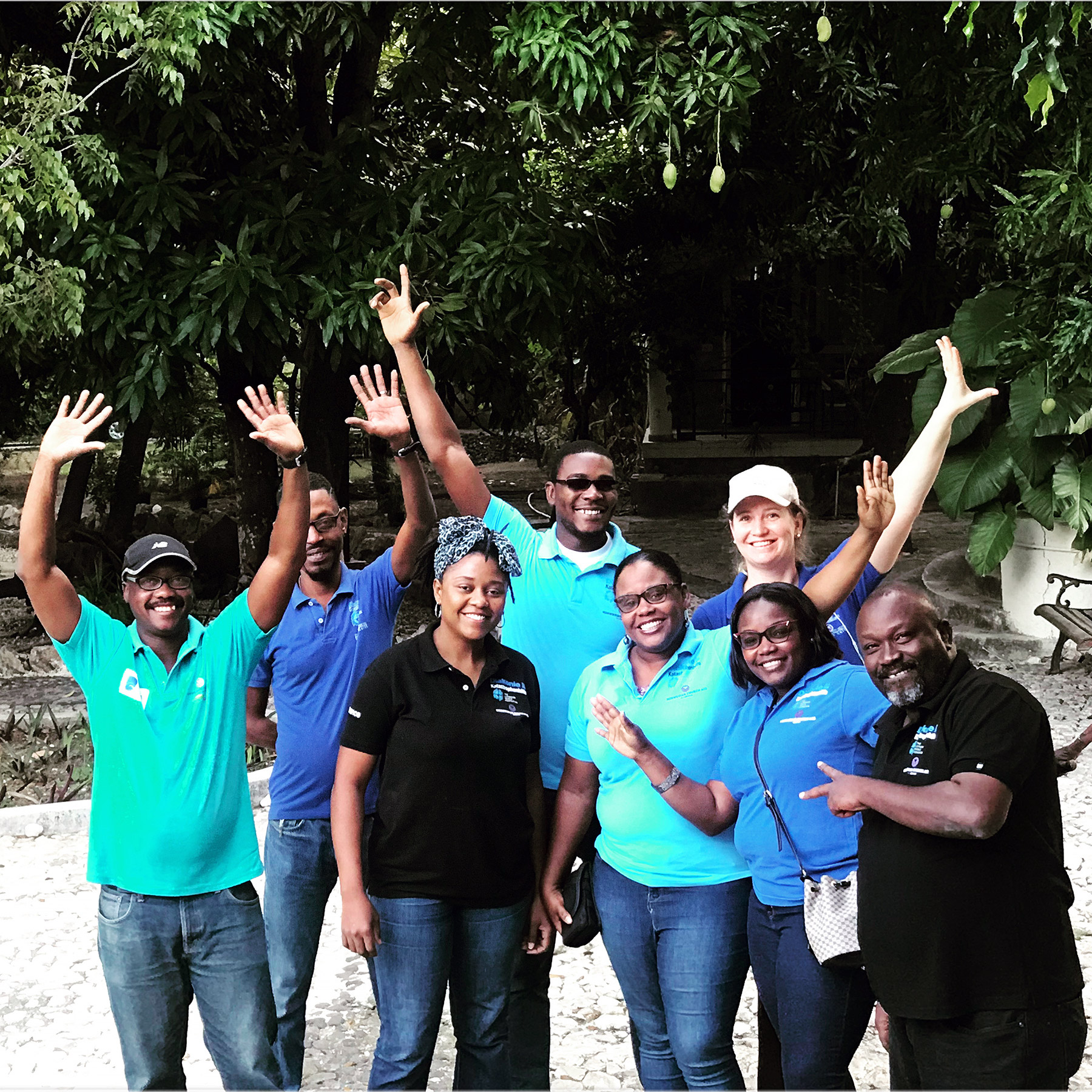 LWF/NCA/DKH country representative Starry Sprenkle (back row, right) with the team which is promoting the WASH campaign for schools in Haiti