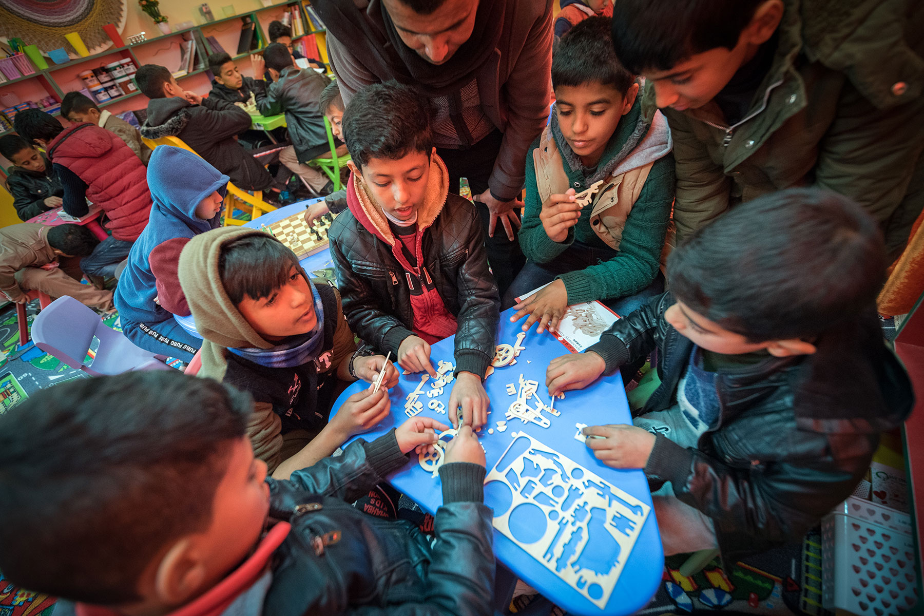 Pupils work to solve a puzzle at the Al Areen Secondary School for Boys, as part of the ‘Spaces for Creativity’ initiative.