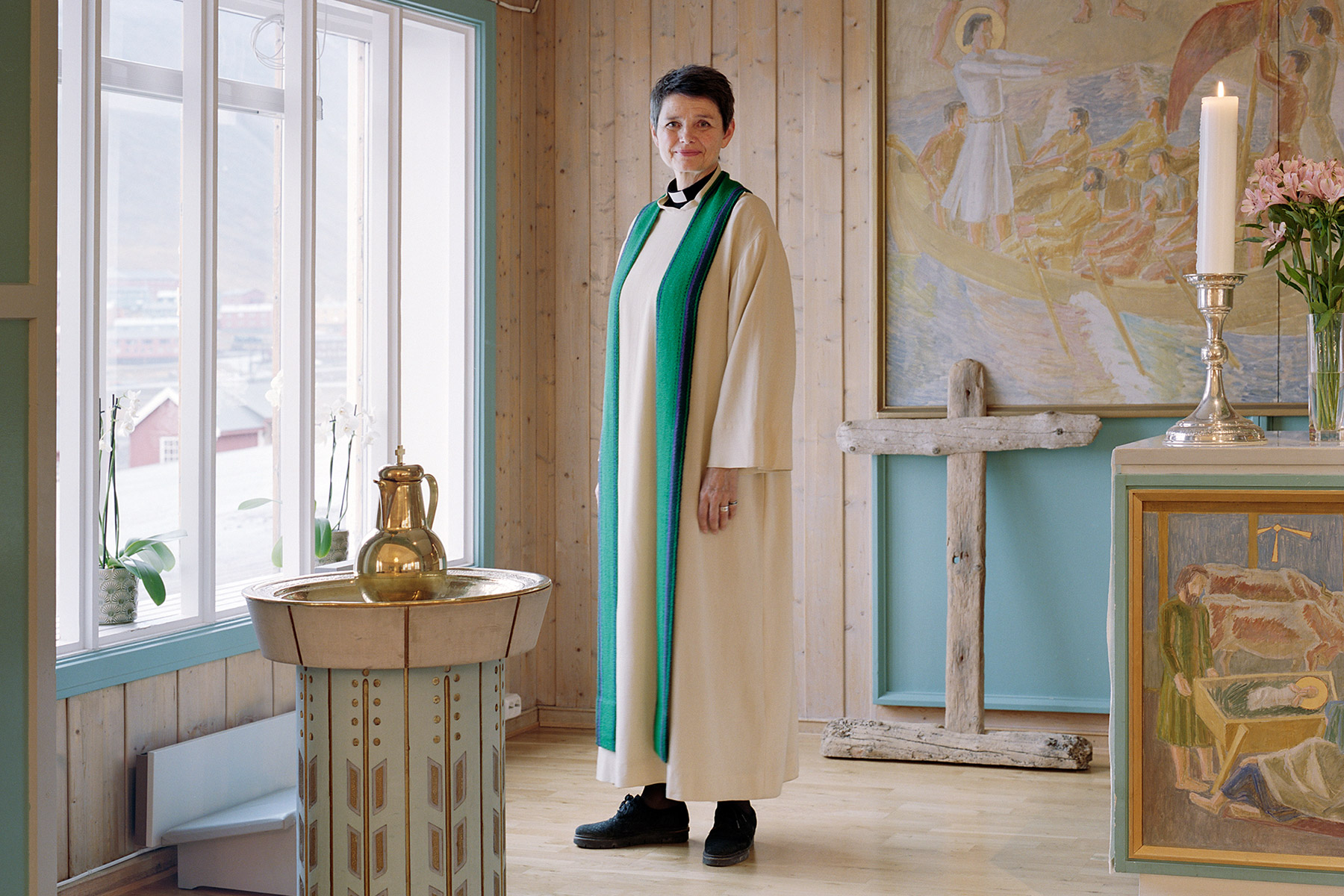 Rev. Siv Limstrand in the church at Longyearbyen, close to the North Pole, where she now ministers to the community on Svalbard’s Arctic archipelago.