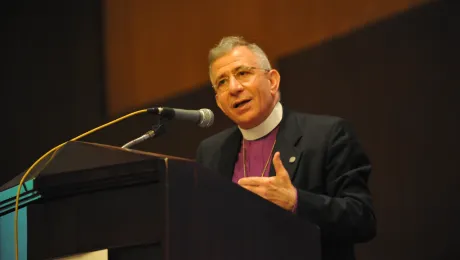 LWF President Bishop Dr Munib Younan delivers his address at the 2014 Council meeting. Photo: M. Renaux