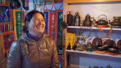 Dolma, a Tibetan refugee, runs a successful souvenir shop, with support from the LWF. Photo: C. Kastner