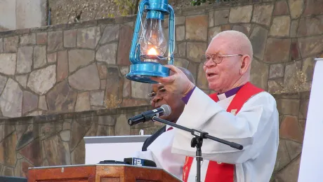 LWF Council member Bishop em. Dr Zephania Kameeta raised a lit latern, saying the âhot phaseâ of Assembly preparations had begun. Photo: DNK/LWB, F. HÃ¼bner