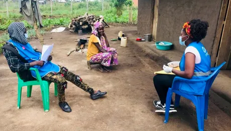 LWF staff take part in house-to-house sensitization around gender-based violence in Kyangwali refugee settlement in western Uganda Photo: LWF/Uganda