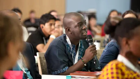 A delegate at a LWF youth meeting makes a submission. Photo: LWF/Marko Schoeneberg