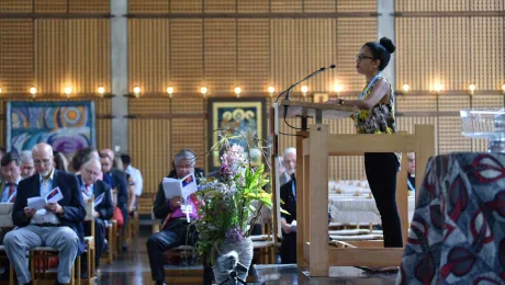 Cheryl Philip, of the Evangelical Lutheran Church in America, presents the liturgy at the opening worship of the LWF Council 2018. All photo: LWF/Albin Hillert