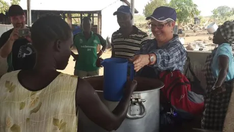 Refugee work is part of ELCICâs engagement as a church âIn mission for others.â National Bishop Susan C. Johnson, seen here, visiting refugees in Adjumani, north Uganda. Photo: LWF Uganda 