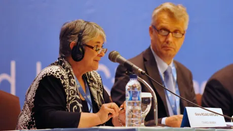 Rev. Dr. Gloria Rojas Vargas presenting the Assembly Planning Committee report. Photo: LWF/M. Renaux