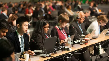 Many of the 15,000+ participants at the UN climate change conference are civil society. Photo: Sean Hawkey