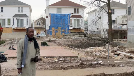 ELCT North-Western Diocese Bishop Elisa Buberwa surveys the storm's damage in Staten Island, New York. Â© ELCA