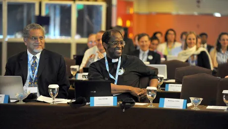 Bishop Ivan Abrahams, WMC general secretary (left), and Rev. Dr Setri Nyomi, WCRC general secretary. Photo: LWF/M. Renaux