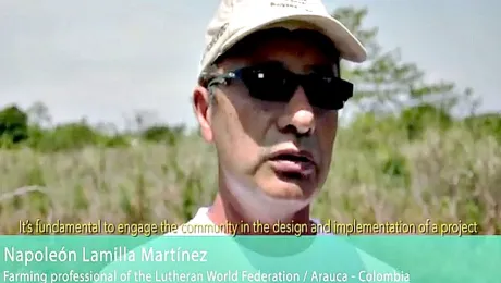 Farming professional discusses the importance of working with communities in designing projects.  Photo:  LWF Columbia