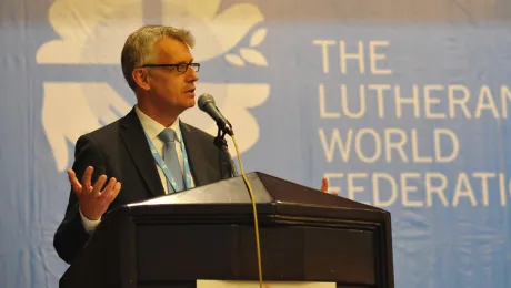 LWF General Secretary Martin Junge presents his report to Council 2014 meeting in Medan, Indonesia, 12-17 June. Photo: LWF/M. Renaux