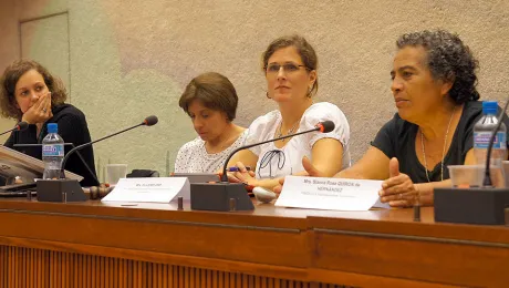 (left to right) Transitional Justice in Guatemala panel members Sofia Duyos Alvarez-Arenas, Marcie Mersky, Eva Ekelund (moderator) and Blanca Rosa Quiroa de HernÃ¡ndez Â© LWF/T. Rakoto