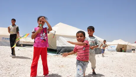 Children playing at the Za'atri refugee camp in Jordan Â© LWF/R. Schlott