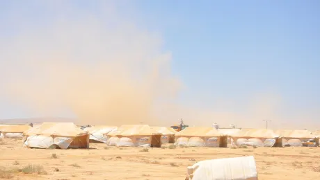 Frequent dust storms are just one aspect of the challenging conditions facing refugees arriving from Syria at the Za'atri Camp. Â© LWF/DWS/R. Schlott