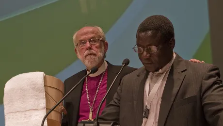 During the Assembly 2010 reconciliation action, the Mennonite World Conference presented the LWF with a pine foot-washing tub as a sign of commitment to a continued process of healing of memories. Photo: LWF/Erick Coll