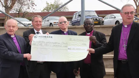 LWF Delegation presenting donation to drought relief. Â© The Namibian