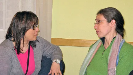 Ms Marjut Lukkarinen from Finland (left) and Rev. Daniela Schwimbersky from Austria, in a discussion at the diakonia workshop in Odessa. Â© LWF/Anli Serfontein