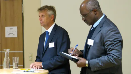 (left to right) Rev Martin Junge, LWF General Secretary, and Rev. Dr Musa P. Filibus, LWF Department for Mission and Development Director, at the Lutheran Theological Education for Communion Building consultation in Wittenberg Â© LWF/Anli Serfontein