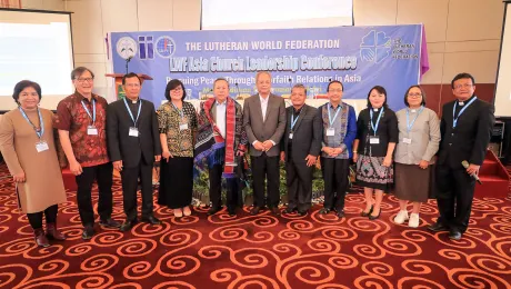 Indonesian church leaders meet with the President of the Republicâs special envoy on interfaith relations and intercultural dialogue, Professor Syafiq Mughni (center). Photo: LWF/Isaac Henry