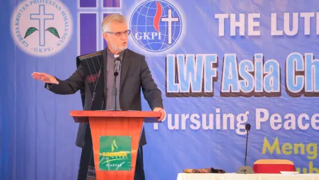 LWF General Secretary, Rev. Dr Martin Junge speaks at the opening session of the Asia Church Leadership Conference in Pematang Siantar. Photo: LWF/Isaac Henry