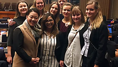 The authors, Mikka McCracken, foreground left, and Caroline Bader, third from right, with other young members of ACT Alliance organizations in New York,  say youth should not be afraid to enter new partnerships in the SDG era.