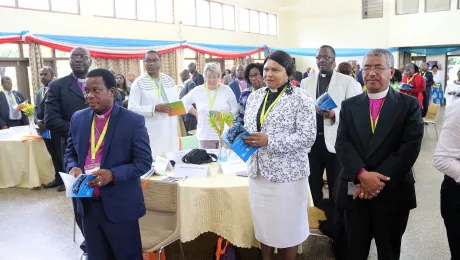 A group of participants during the opening worship of the Africa Lutheran Church Leadership Consultation, hosted by the Evangelical Lutheran Church in Tanzania, 13-17 May, in Moshi, Tanzania. All photos: LWF/ALCINET