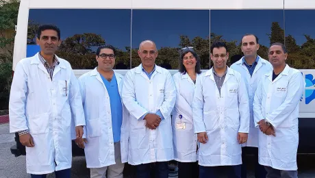 The medical team about to set off from Augusta Victoria Hospital. Photo: LWF