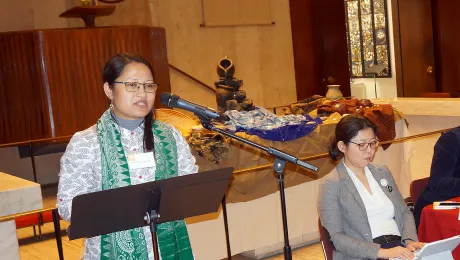 Ranjita Borgoary gives a presentation at a meeting associated with the Commission on the Status of Women. Photo: LWF