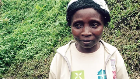 LWF staff member Charlotte, in Masisi, DRC. Photo: LWF/ S. Muis