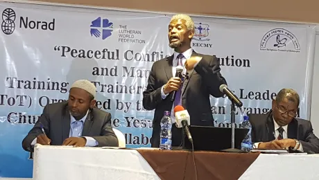 From the left: Mr. Seid Asmare, Ethiopian Islamic Affairs Supreme Council; Mr Daniel Seife-Michael, Ethiopian Orthodox Church; Mr Mamo Wojega, Inter-Religious Council of Ethiopia & member of the Ethiopian Evangelical Church Mekane Yesus. Photo: LWF