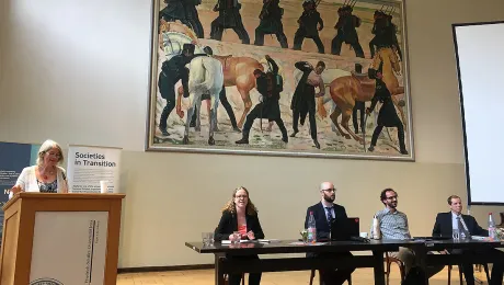 At the University of Jena conference, Rev. Dr Miriam Haar (left at table with panelists) joined theologians from around the world exploring the impact of the Reformation beyond European churches and societies. Photo: Aaron T. Hollander