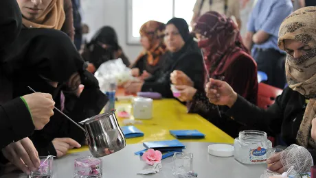 The LWF Peace Oasis in Zaâatari camp offers young people workshops in sports, art, music and non-violent conflict resolution. It also provides vocational training and counselling. Photo: LWF/M. Renaux