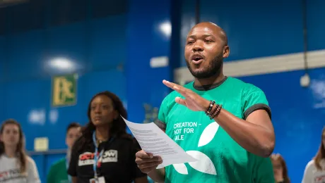 LWF Council member Khulekani Sizwe Magwaza advocating for climate justice during COP25 in Madrid, Spain, in 2019. Photo: LWF/Albin Hillert