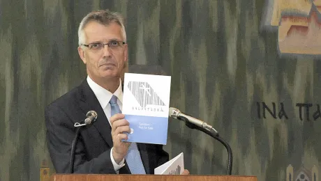 At the LWF Council 2015 meeting, General Secretary Rev. Dr Martin Junge introduces the series of booklets, Liberated by God's Grace. Photo: LWF/Helen Putsmanâ