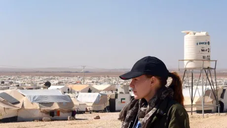 Jenny Moe visiting Zaatari refugee camp in Jordan, close to the border to Syria. Photo: Jenny Moe