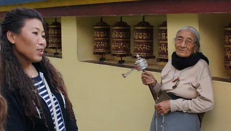 Kandho (center) and Sonam (left) in the Tishaling Tibetan Settlement, Pokhara. Photo: LWF/ C. KÃ¤stner