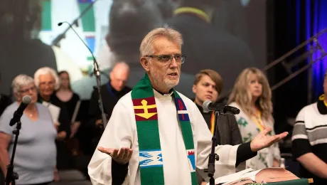 LWF General Secretary Rev. Dr Martin Junge participated in the opening worship of the National Convention of the Evangelical Lutheran Church in Canada and addressed the convention, offering greetings and insights from the LWF. Photo: ELCIC Communications.