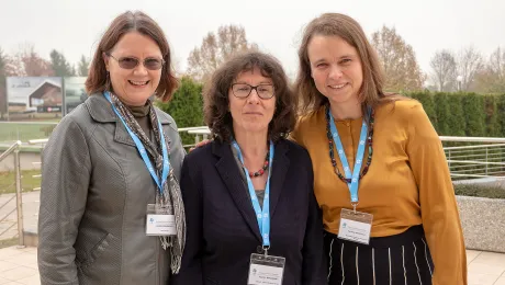 (From left) Judith VanOsdol, LWF program executive for gender justice and womenâs empowerment; Kathrin Wallrabe, ELCS equal opportunities officer and WICAS regional coordinator for Central Western Europe; Bettina Westfeld, LWF Council member and vice-president of the ELCS synod. Photo: LWF/A. Danielsson