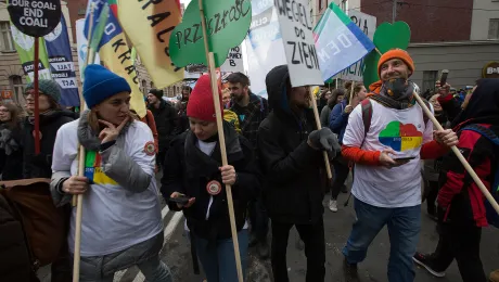 A march took place through Katowice, Poland during the UN climate negotiations of COP24, with marchers from all over the world, protesting the dangerously slow process of the negotiations. Photo: LWF/Sean Hawkey 