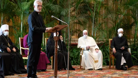 LWF General Secretary Rev. Dr Martin Junge addresses faith leaders gathered in the Vatican for the âFaith and Science: Towards COP26â meeting. Photo: Vatican Media