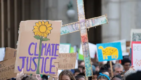 Climate activists from LWF, ACT Alliance, WCC, and other ecumenical bodies joined a march through the streets of New York City in the Climate Strike in September 2019, demanding climate justice now. Photo: Simon Chambers/ACT