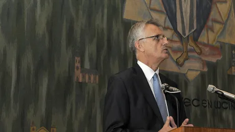 Rev. Dr Martin Junge delivers his report to Council. Photo: LWF/Helen Putsman