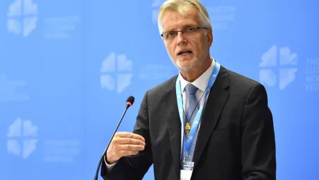 Report of the LWF General Secretary Martin Junge at the Council 2018 in Geneva. Photo: LWF/Albin Hillert