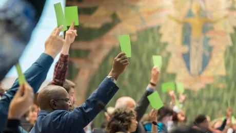 Council members voting on a new structure for the LWF Communion Office. Photo: LWF/Albin Hillert