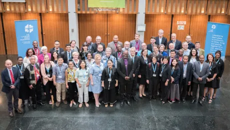 The LWF Council members. The President, the Chairperson of the Finance Committee, and 48 members from LWF member churches in seven regions. 28 June 2018, Geneva, Switzerland. Photo: Albin Hillert/LWF