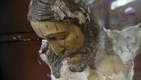 The torso of the crucifix in the church of BojayÃ¡, Colombia. The explosion which killed 119 people also blew away the arms of the statue, making it a symbol of the violence which took place. Photo: LWF/Kaisamari Hintikka