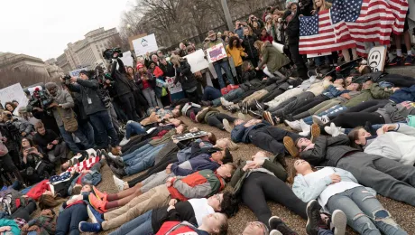 A lie-in in front of the White House, organized by students in Washington after the school shooting in Florida, calls for more legislation on privately owned firearms. Photo: Lorie Shaull/ Flickr