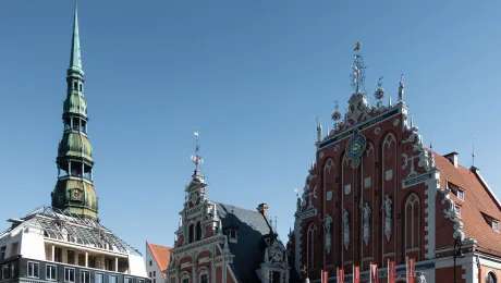 Central Riga with St Peterâs Church tower visible on the left-hand side. Photo: Unsplash/Martin Kleppe