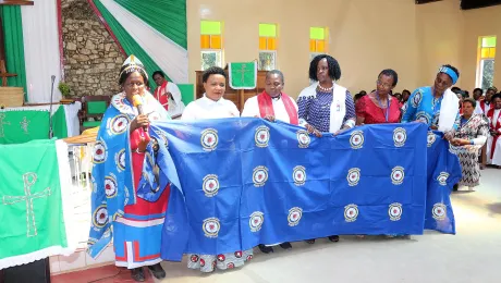 Members of the Executive Committee of the ELCT Women's Department display their national banner. All Photos: ELCT Communication/Evans Ayo